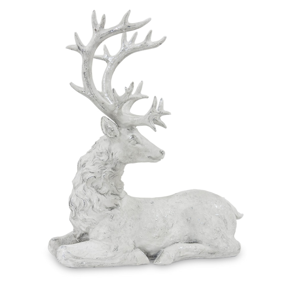 Dekoracja - figurka leżącego białego jelenia 38x32x15 cm KARGU-3 srebrny