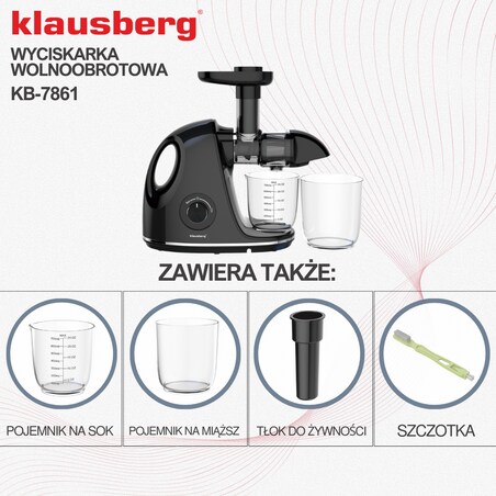Sokowirówka wolnoobrotowa 150W do owoców i warzyw COLD PRESS KLAUSBERG KB-7861