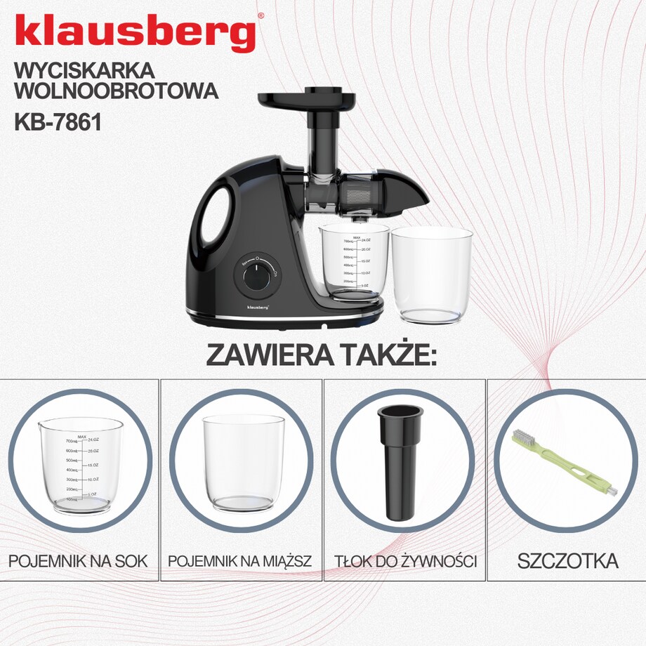 Sokowirówka wolnoobrotowa 150W do owoców i warzyw COLD PRESS KLAUSBERG KB-7861