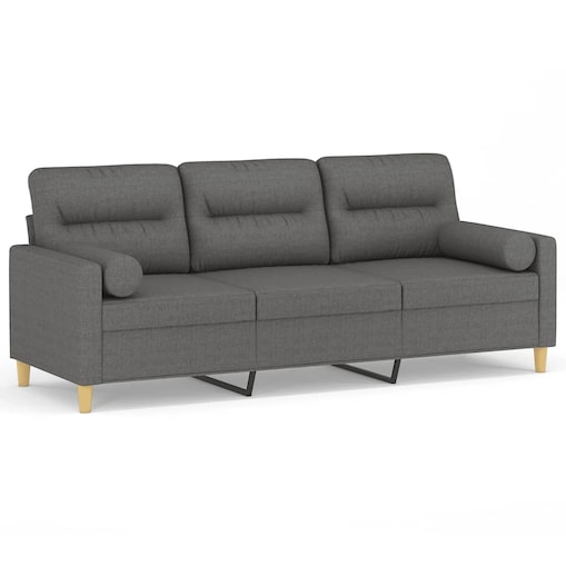 vidaXL 3-osobowa sofa z poduszkami, ciemnoszara, 180 cm, tkanina