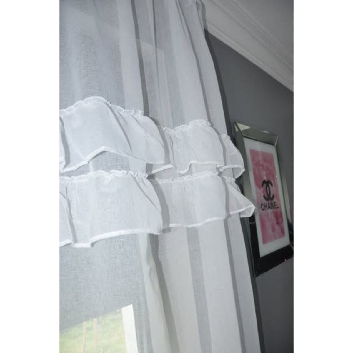 firana z lekkiej etaminy "sophia" dwie falbanki 400x160cm | taśma