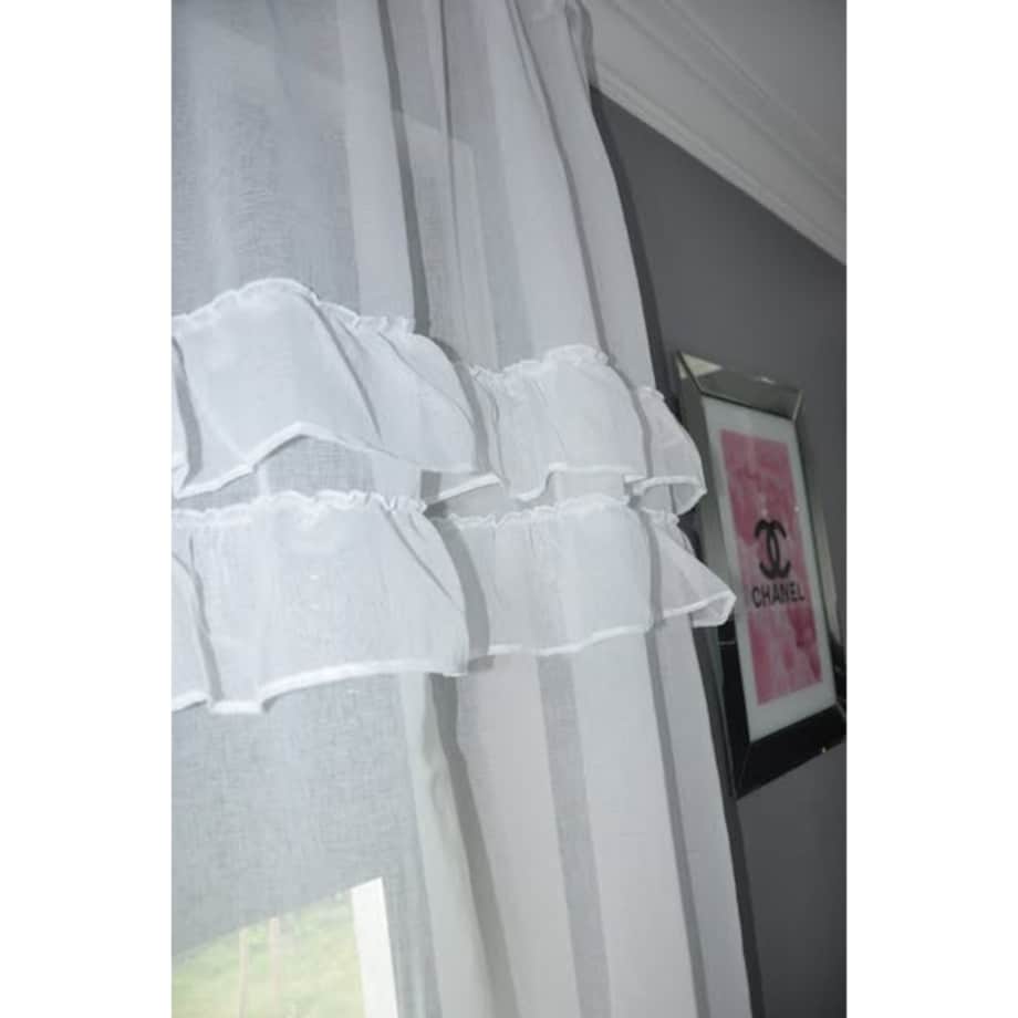 firana z lekkiej etaminy "sophia" dwie falbanki 400x160cm | taśma