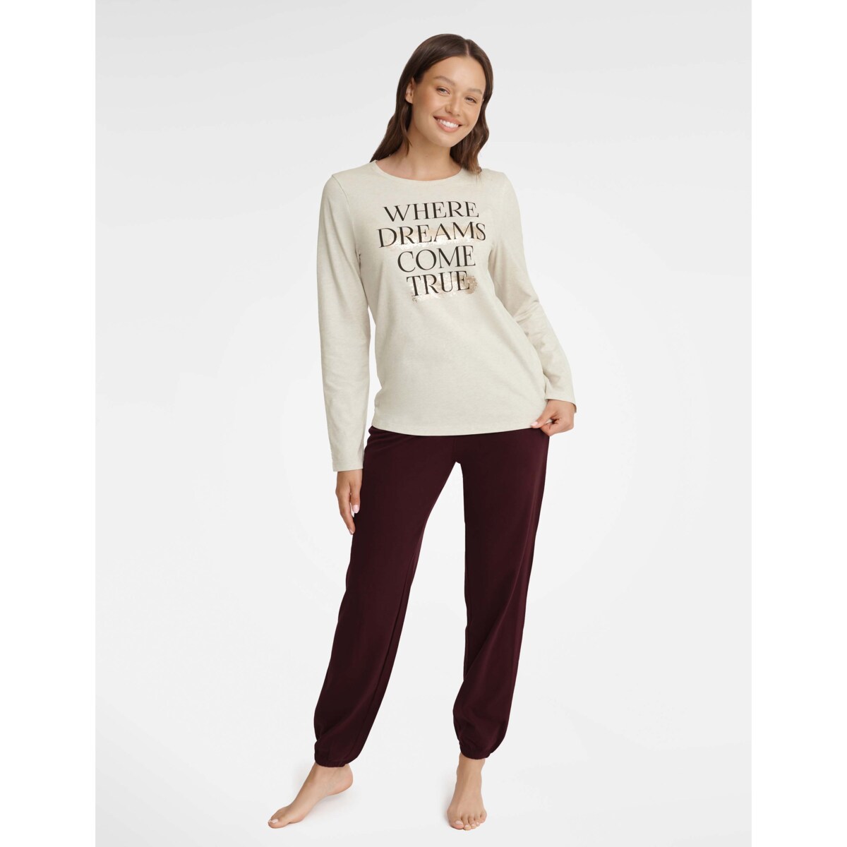 Piżama Gracy 40930-08X Beżowo-Bordowa Beżowo-Bordowy, S