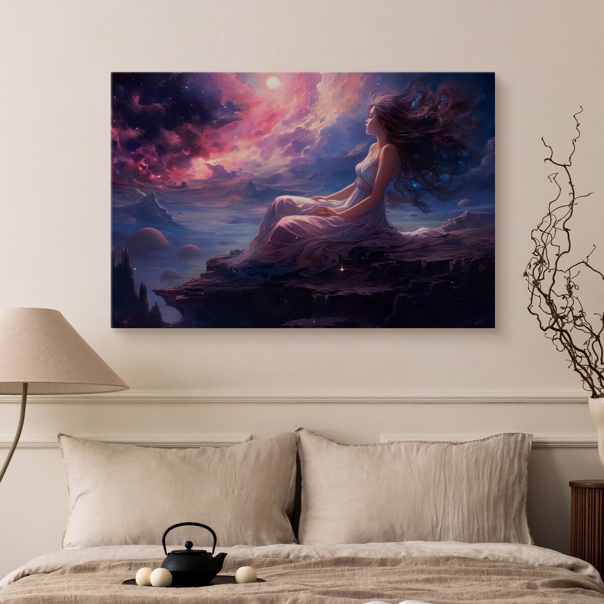 Obraz Ścienny Do Salonu Abstrakcja Bajkowa Kraina Kobieta Nocą 70x50cm