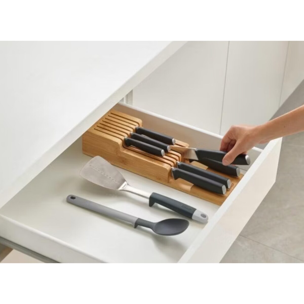 Bambusowy organizer na noże DrawerStore, 8.4 x 11.5 x 39.7 cm, Joseph Joseph