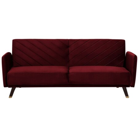 Sofa rozkładana welurowa bordowa SENJA