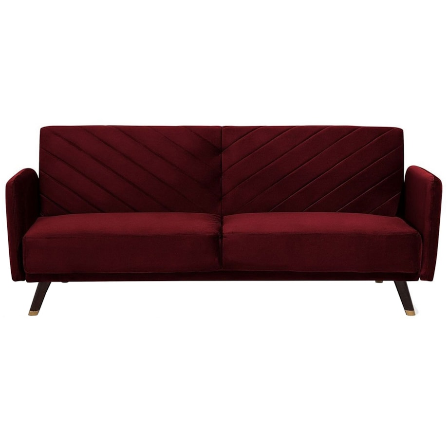 Sofa rozkładana welurowa bordowa SENJA