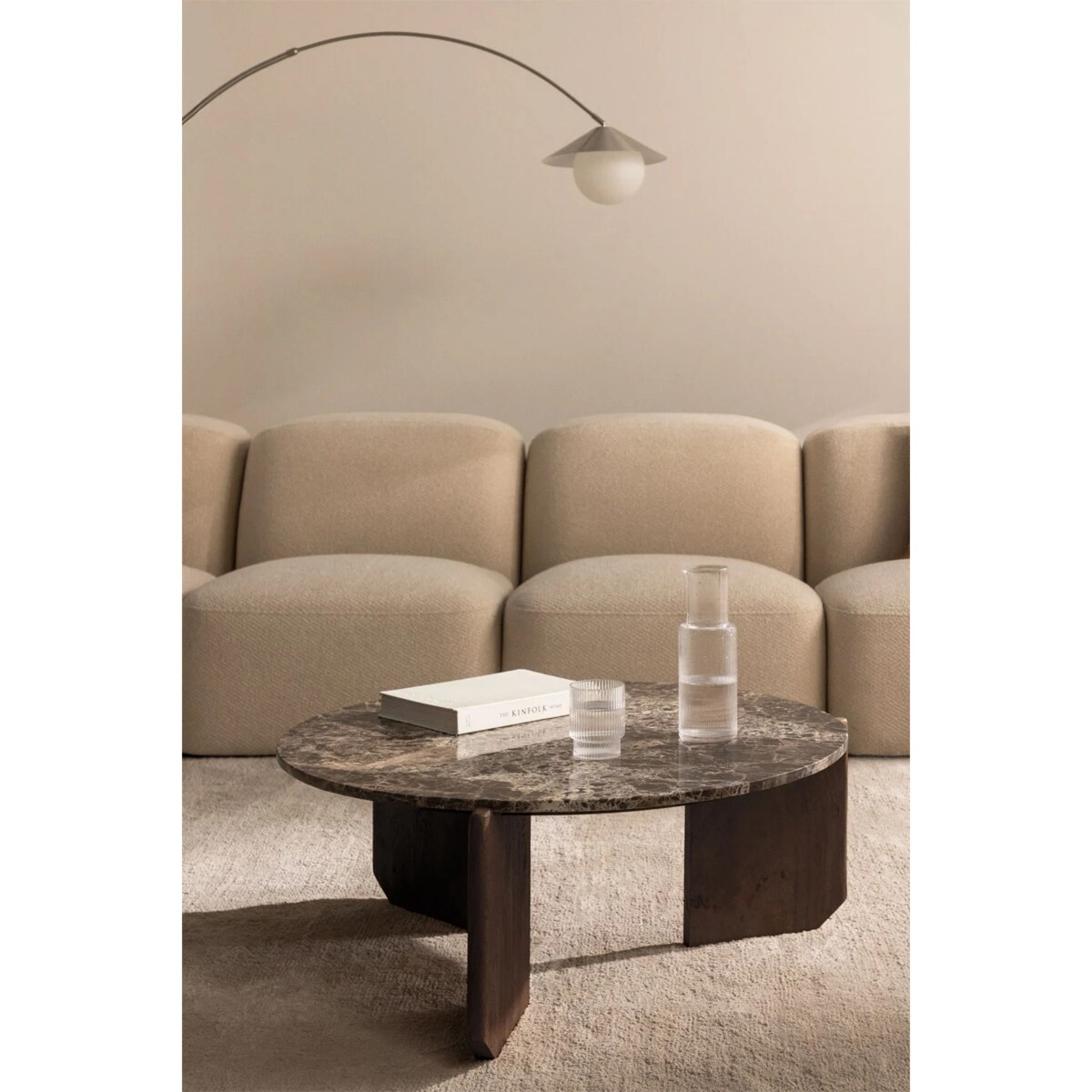 Stolik kawowy z drewna mango i brązowego marmuru Lavinia Ø90 cm