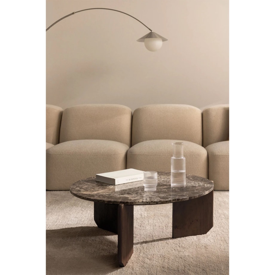 Stolik kawowy z drewna mango i brązowego marmuru Lavinia Ø90 cm