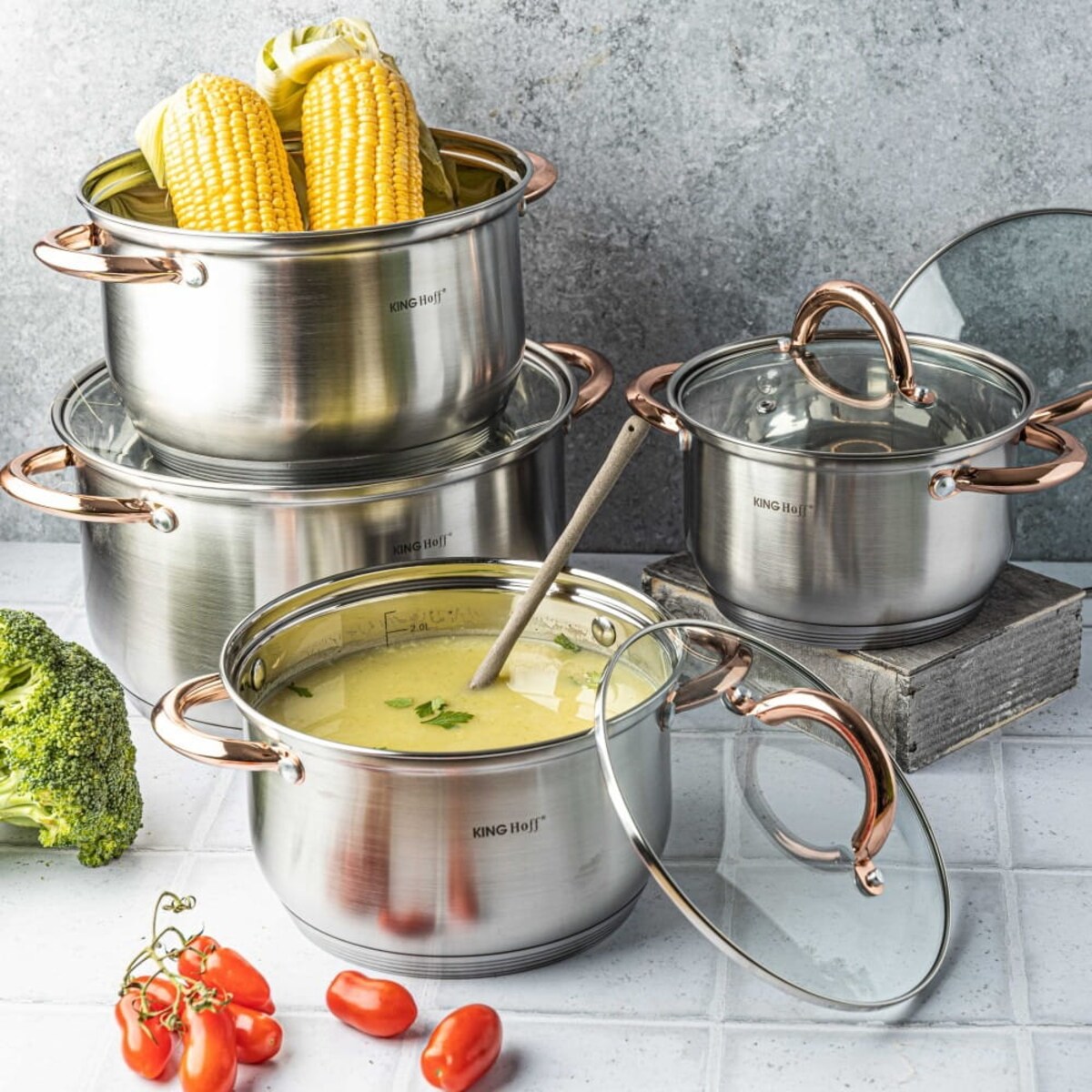 Zestaw garnków stalowych 8 ele. garnki na indukcję komplet Rosegold KINGHOFF