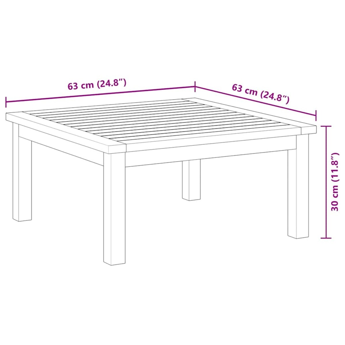 vidaXL Stół ogrodowy, 63x63x30 cm, lite drewno akacjowe