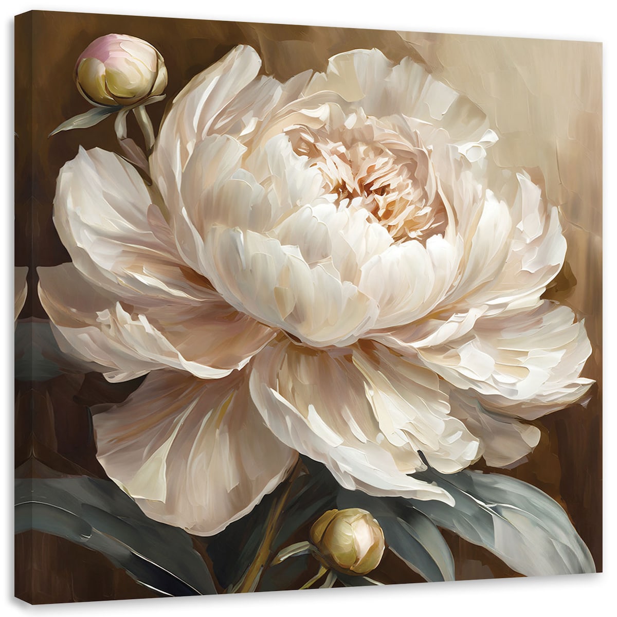 Feeby Obraz, Piwonia malowana beżowy 50x50