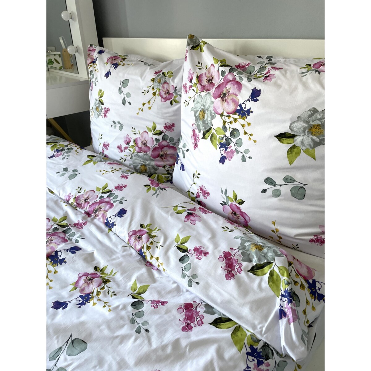 Pościel bawełniana satynowa 140x200 cm Kwiaty jabłonka Białe Polska