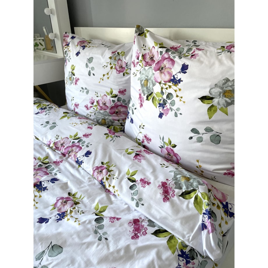 Pościel bawełniana satynowa 140x200 cm Kwiaty jabłonka Białe Polska