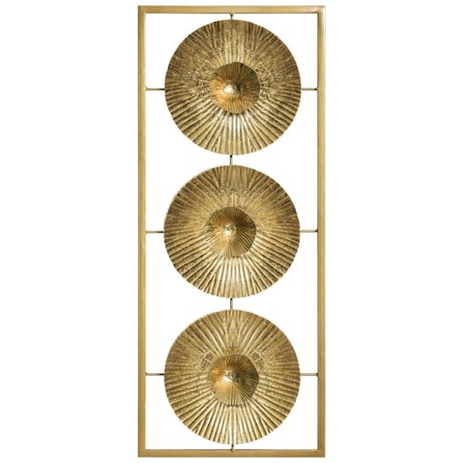 Dekoracja ścienna z motywem parasolek w ramce, 25 x 61 cm, kolor złoty, metal