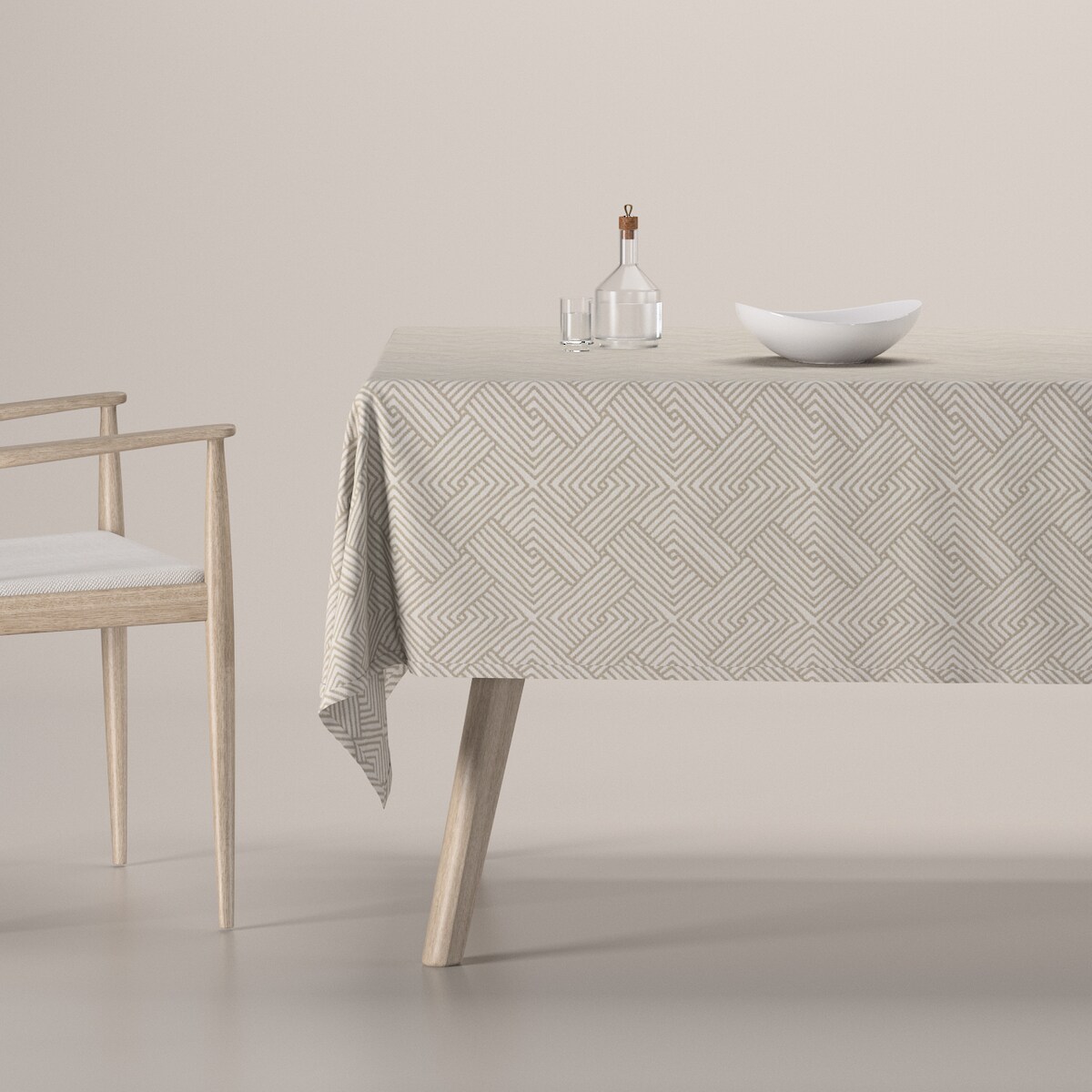 Obrus prostokątny 130 x 130 cm beżowo-kremowe geometryczne wzory