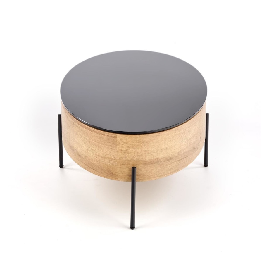 STOLIK KAWOWY Gerda 120/60/37 cm czarny DĄB ZŁOTY szkło mdf