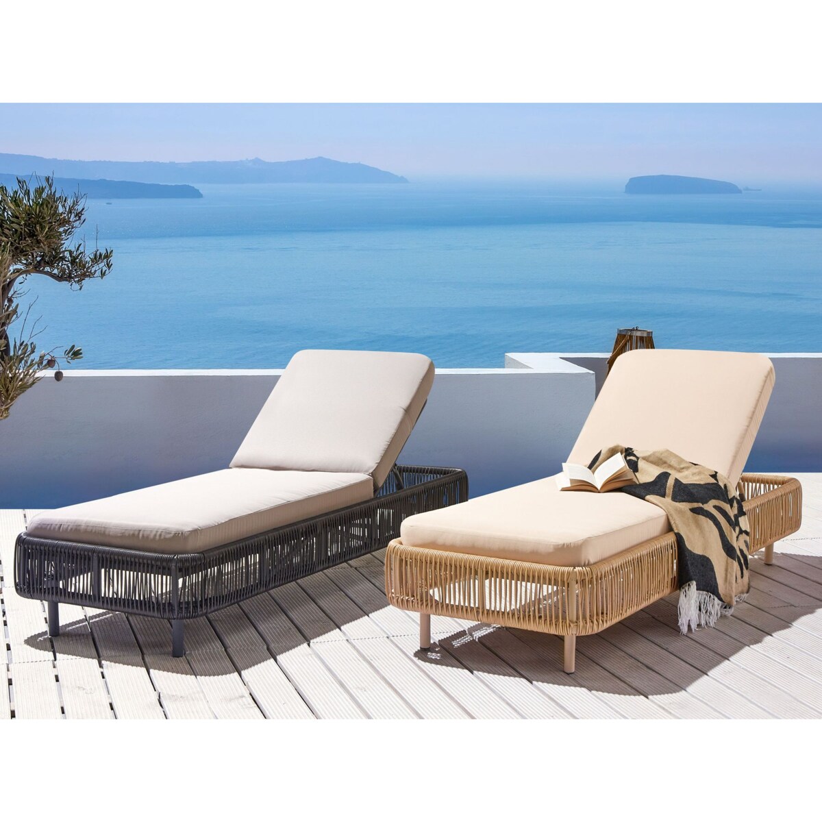 Leżak ogrodowy z poduszką OSINI Rozkładany Technorattan Beżowy