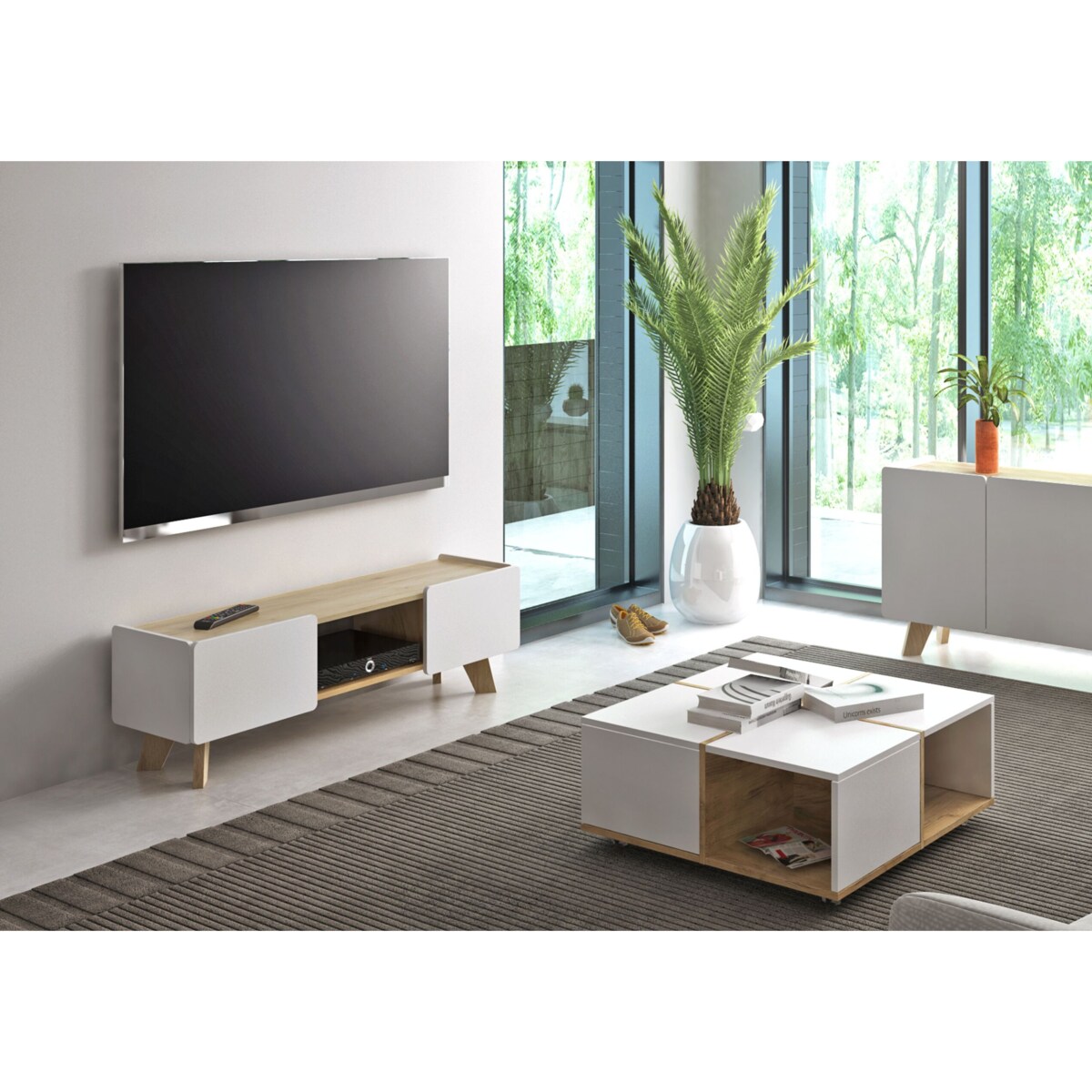 Szafka Rtv Lett 02 na dębowych nogach / szer. 135 cm