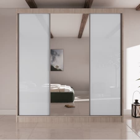 Szafa przesuwna VIOLA V200 z lustrem, do przedpokoju -sonoma+ biały lacobel