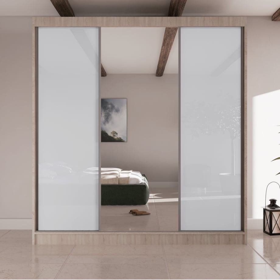 Szafa przesuwna VIOLA V200 z lustrem, do przedpokoju -sonoma+ biały lacobel