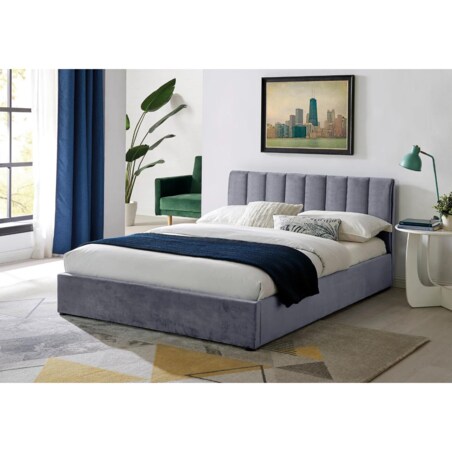 Łóżko tapicerowane MONTREAL VELVET 140x200 szare z pojemnikiem