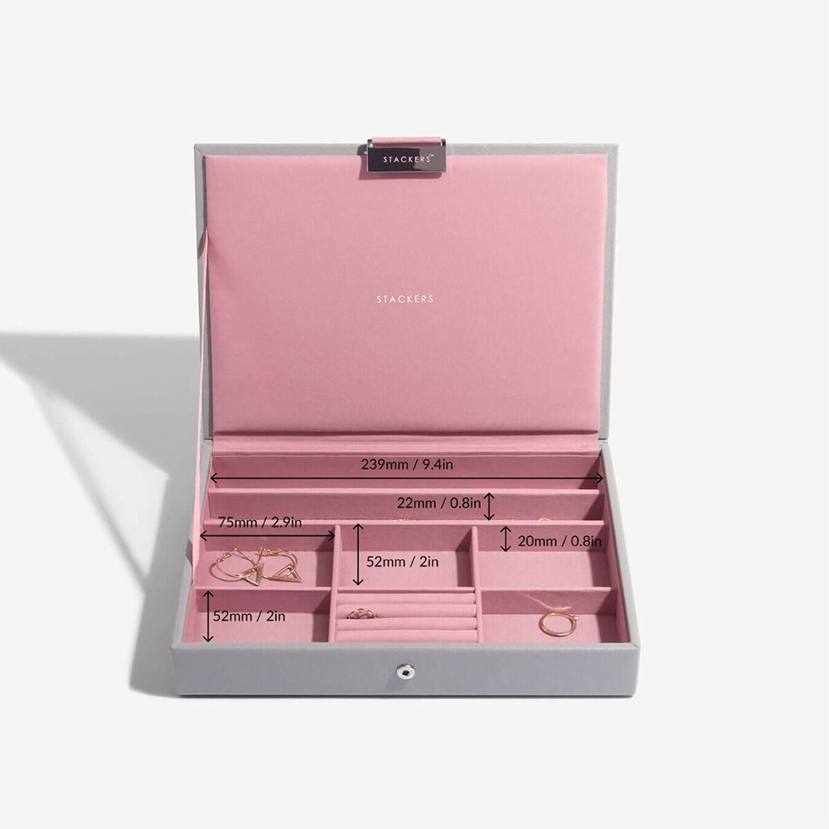 Szkatułka na biżuterię Stackers classic szaro-różowa z pokrywką