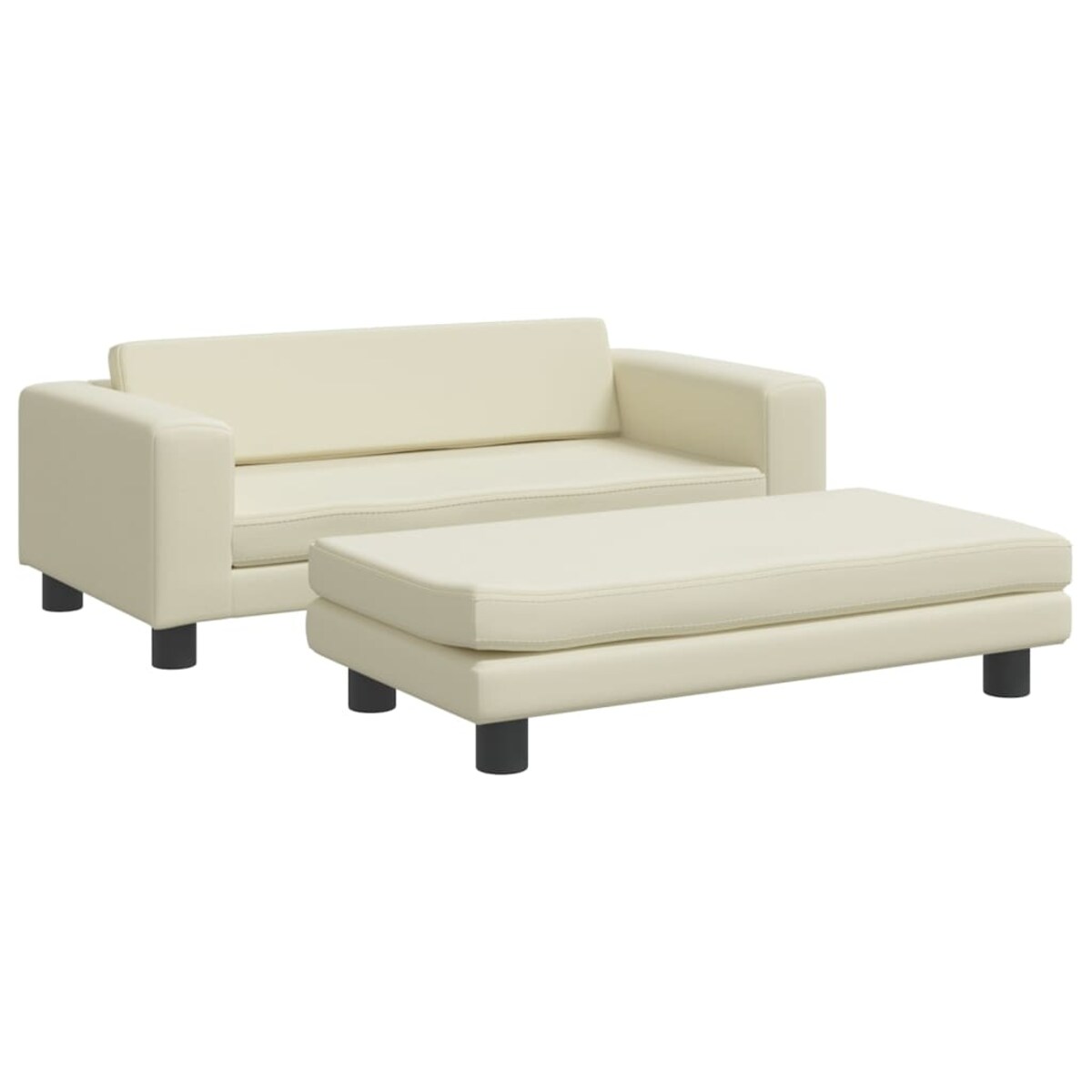 vidaXL Sofa dziecięca z podnóżkiem, kremowa, 100x50x30 cm, ekoskóra