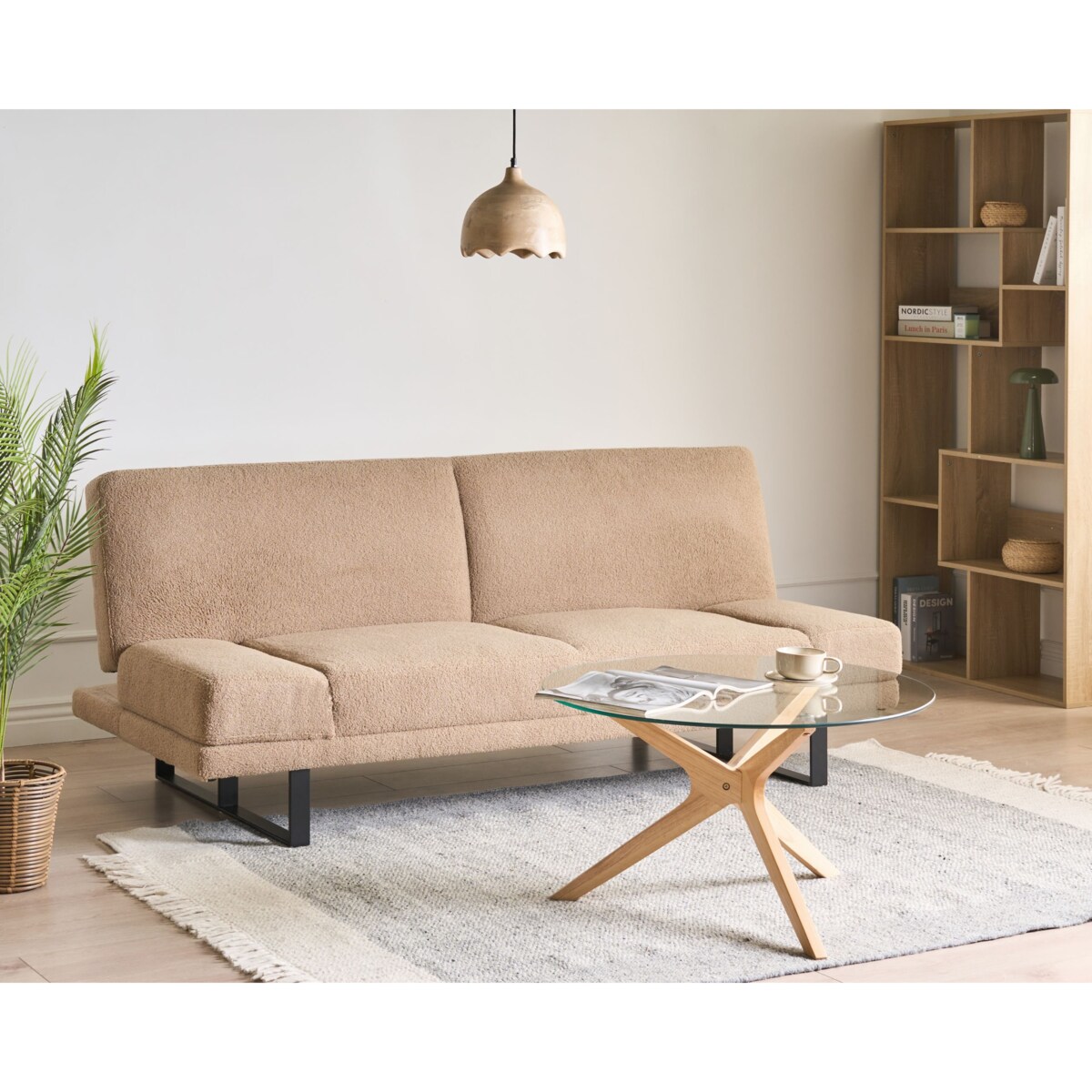 Sofa rozkładana dla 2 osób YORK Boucle Beżowy