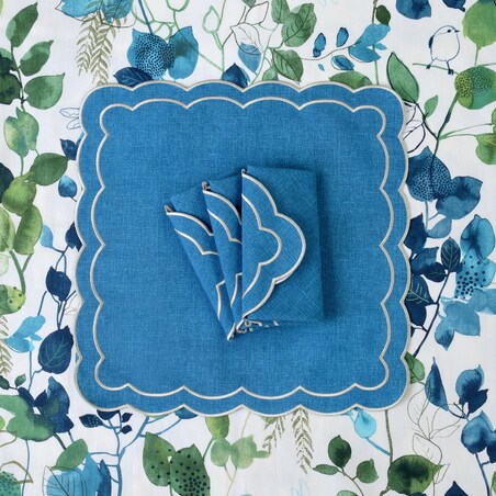 Haftowane serwetki o kwiatowym kształcie Blue Petali – komplet 6 szt.