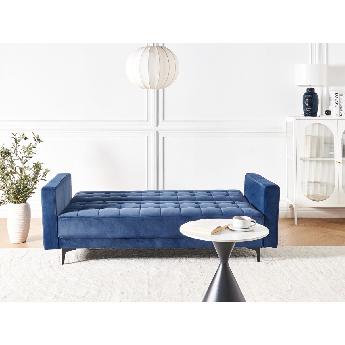 Sofa rozkładana ABERDEEN Welur Niebieski dla 3 osób