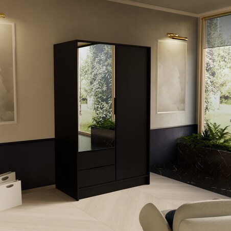 Szafa NIKOLA 103 z lustrem i regulowanymi półkami do biura-czarna