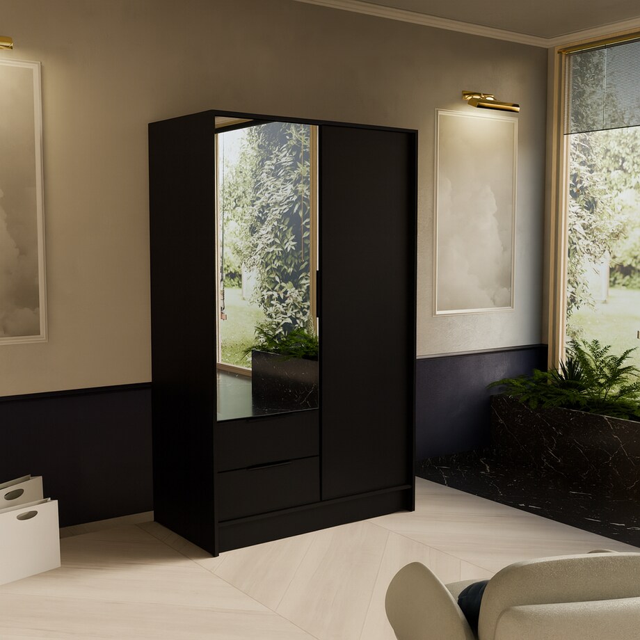 Szafa NIKOLA 103 z lustrem i regulowanymi półkami do biura-czarna