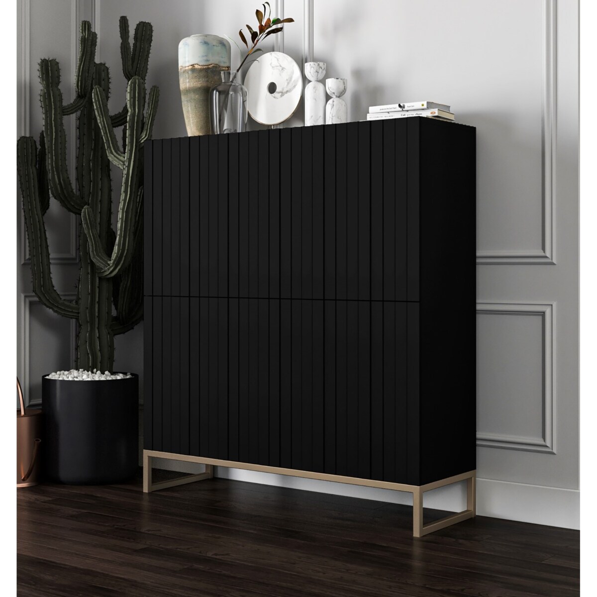 Komoda RTV Glamour Szafka RTV Glamour Czarny Mat Ryflowane Fronty 112 cm