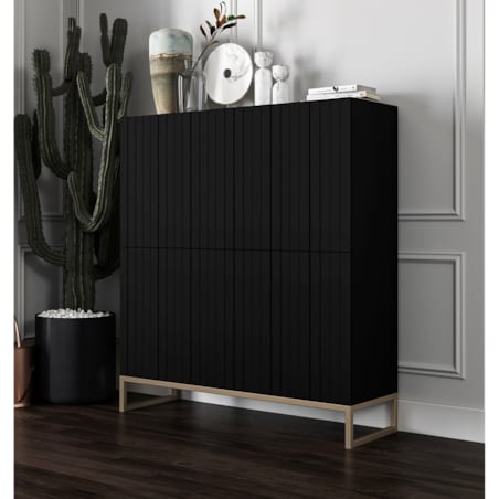 Komoda RTV Glamour Szafka RTV Glamour Czarny Mat Ryflowane Fronty 112 cm