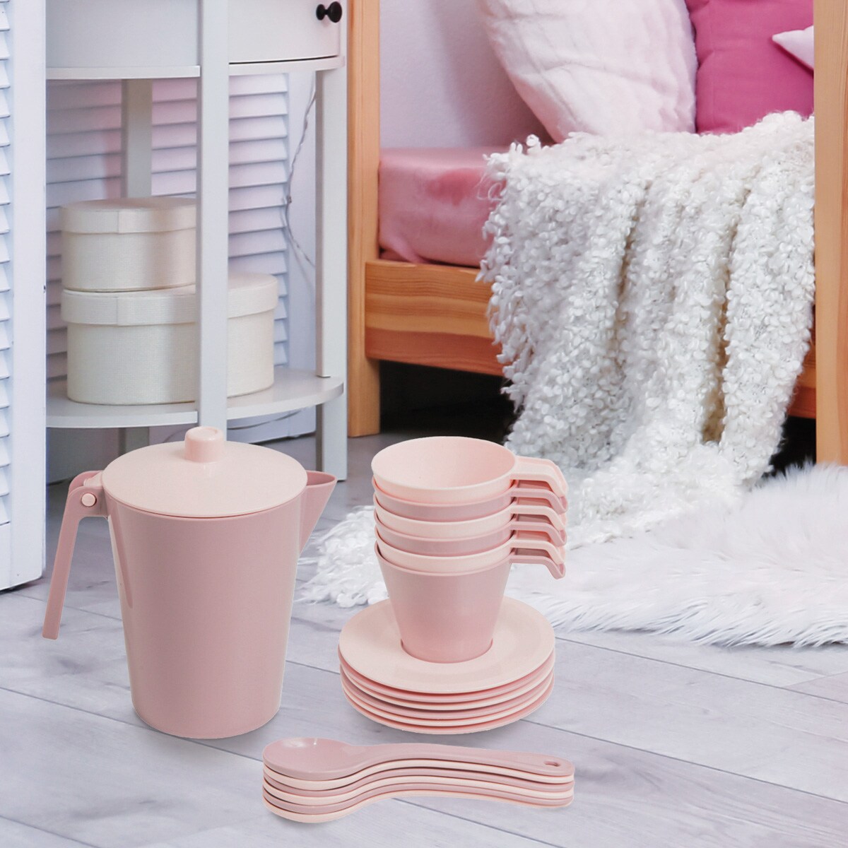 Różana Wata Cukrowa Serwis kawowy 19 el.