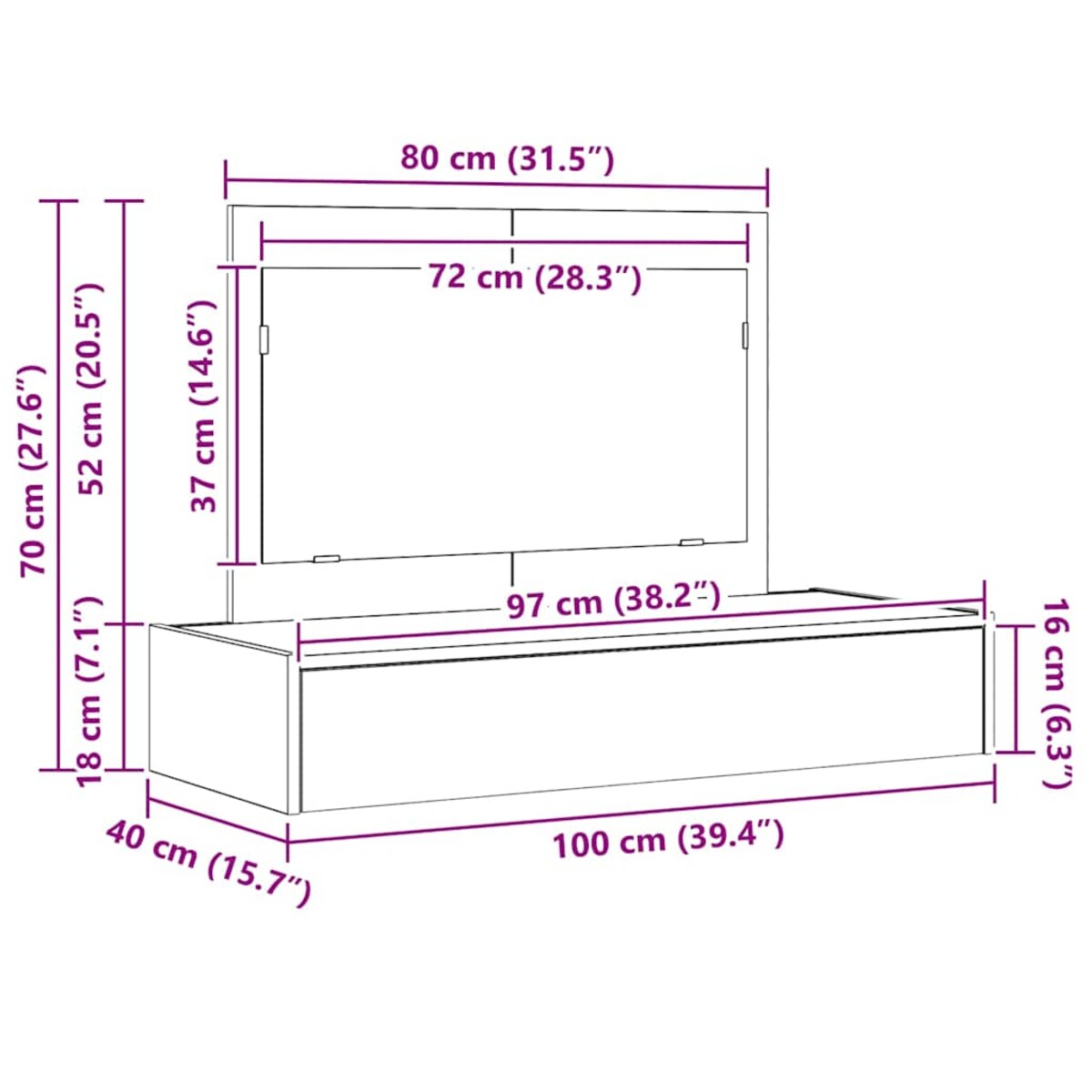 vidaXL Toaletka Biały 100 x 40 x 70 cm Materiał drewnopochodny