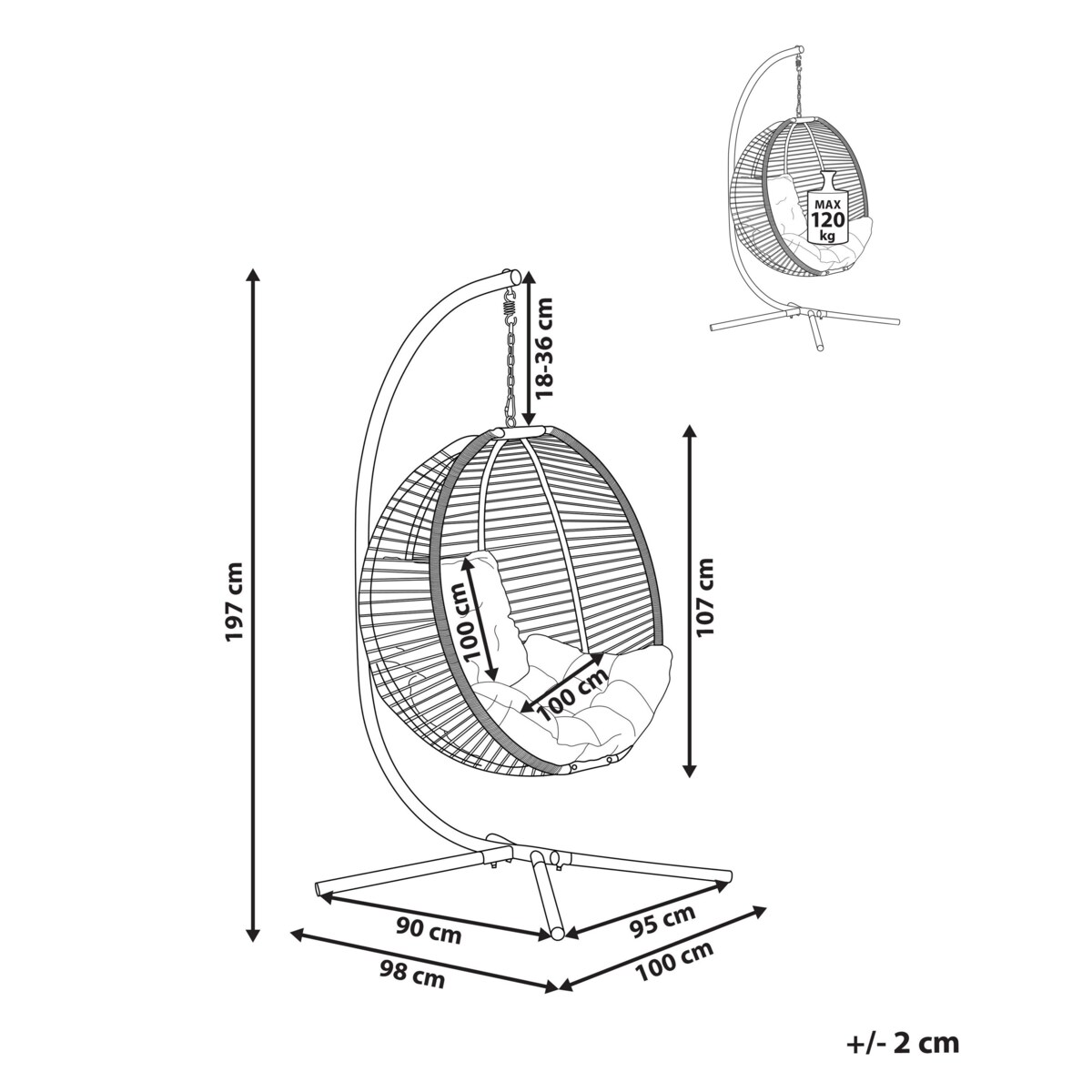 Fotel wiszący ze stojakiem biały ARCO