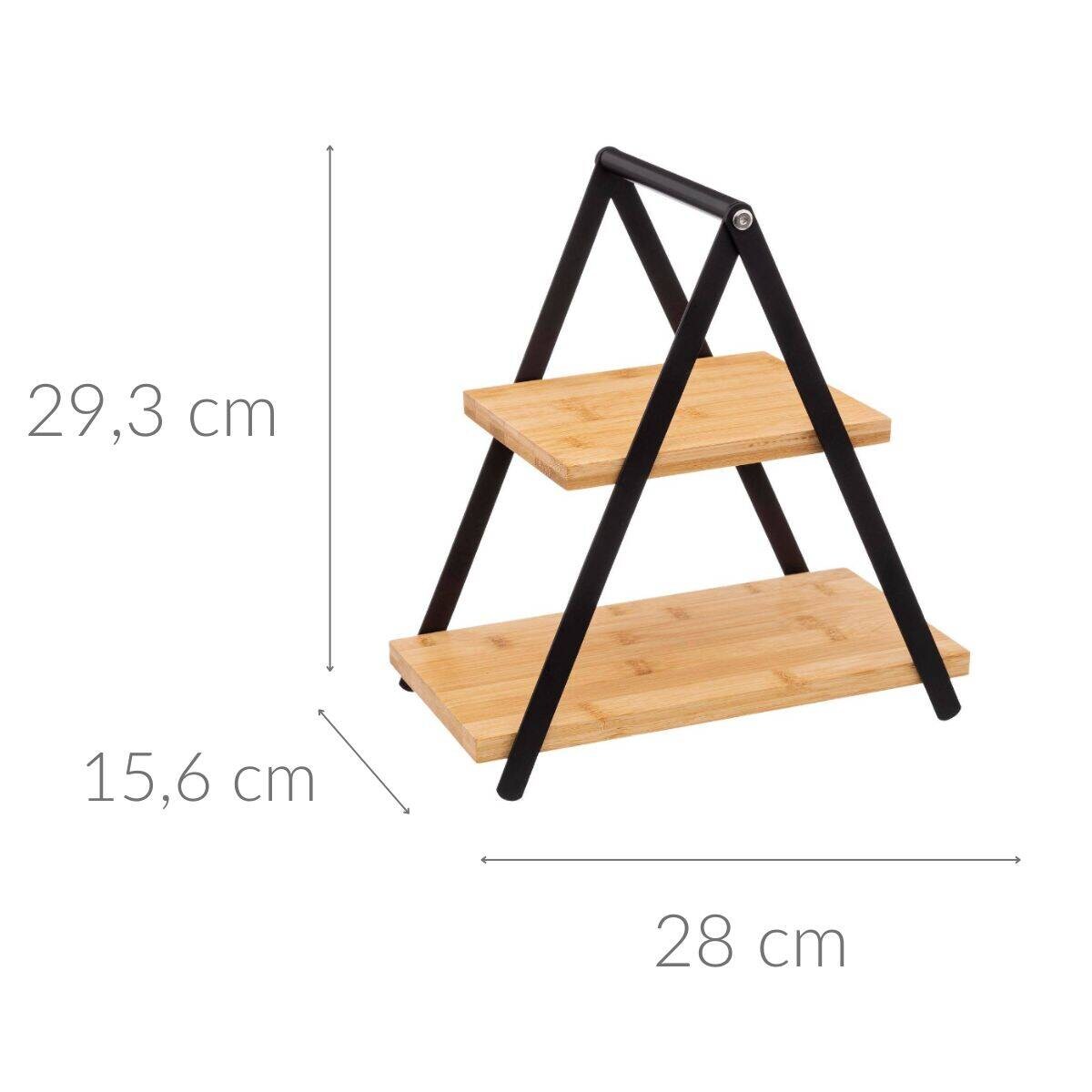 Patera do serwowania ciast, owoców, bambusowa, dwa poziomy, wys. 29,3 cm