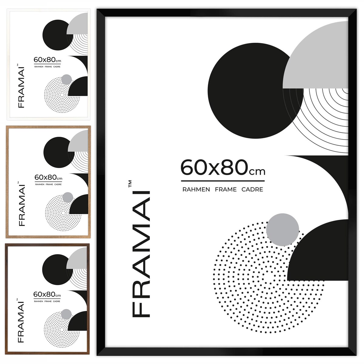 Ramka na zdjęcia 60x80 cm czarna rama MDF z plexi do powieszenia pion poziom klasyczna ramka prostokątna