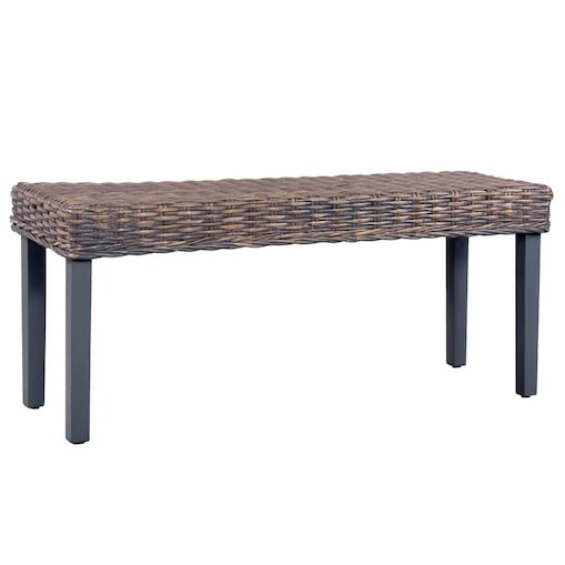 vidaXL Ławka, 110 cm, szara, rattan kubu i lite drewno mahoniowe
