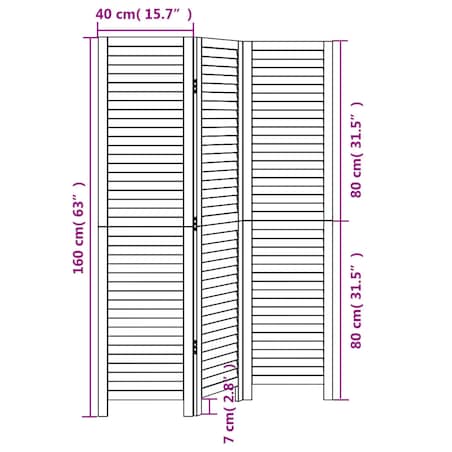 vidaXL Parawan pokojowy, 3-panelowy, czarny, lite drewno paulowni