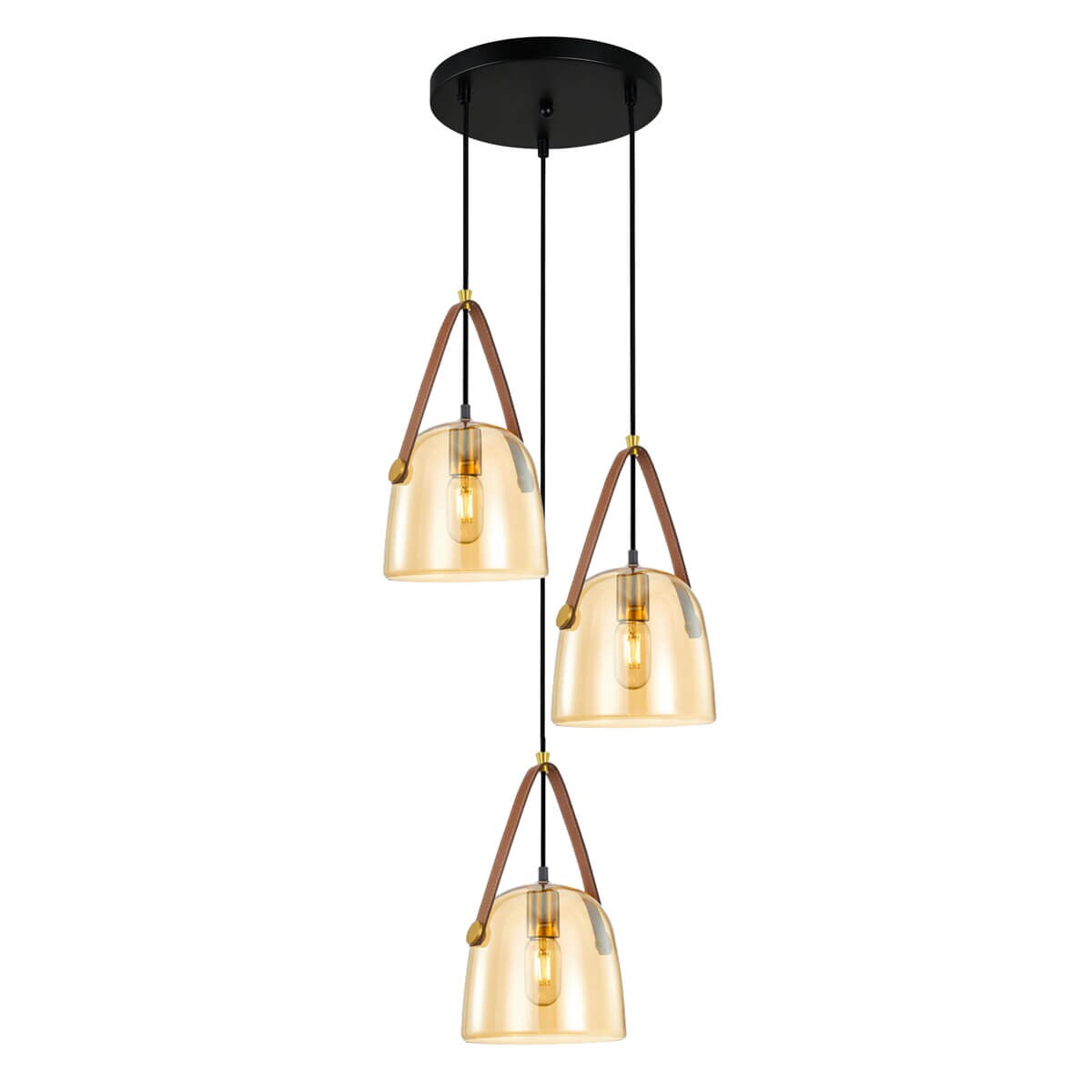 Szklana lampa wisząca Solta PND-24342-3A-BK-AMB Italux czarny bursztynowy