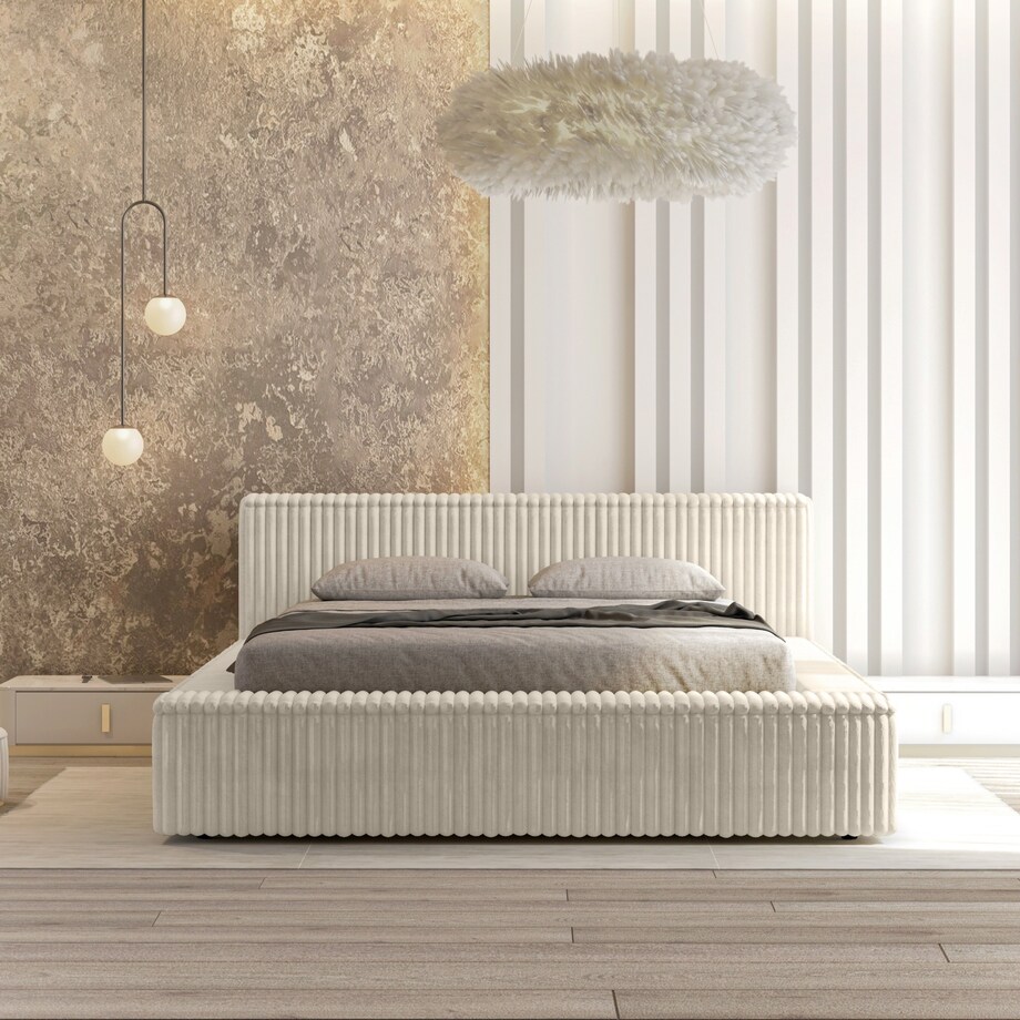 Łóżko ze stelażem i pojemnikiem jasnobeżowe 160x200 cm Golmo