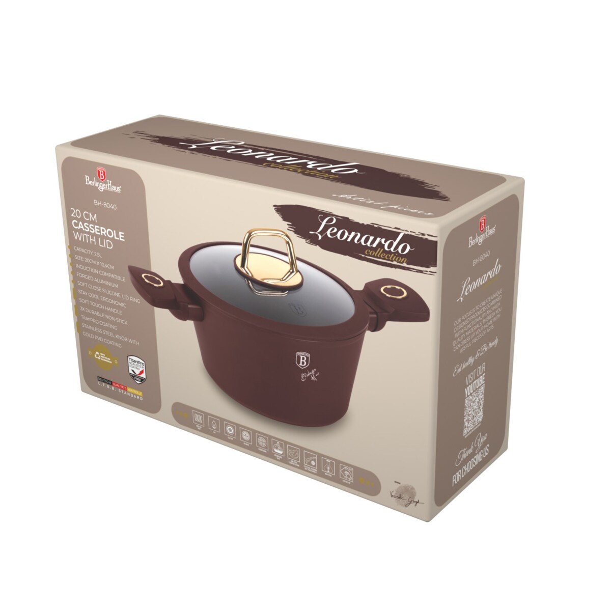 Garnek z pokrywką 20cm BerlingerHaus Leonardo BH-8040