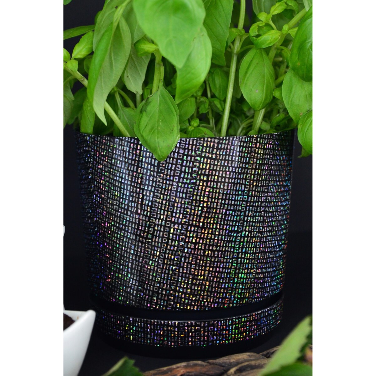 26 cm wzór DIAMENTOWA niezwykły tęczowy efekt holograficzne drobinki mieniąca brokatowa czarna połysk glamour