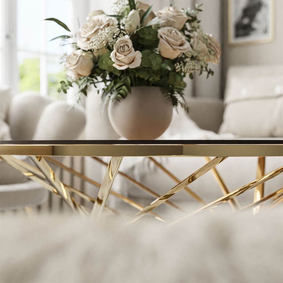 Stolik kawowy TAVIA złoty chrom szklany 80 cm