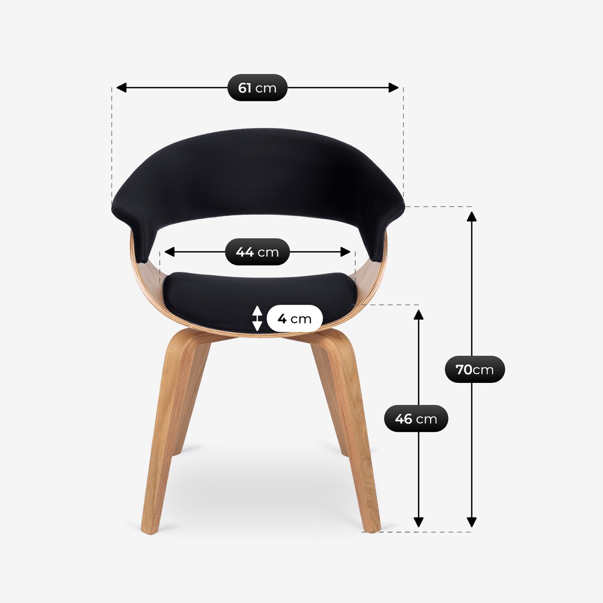 Krzesło Drewniane Gięte Welurowe Kuchenne Do Salonu Jadalni Czarne Dąb GARY