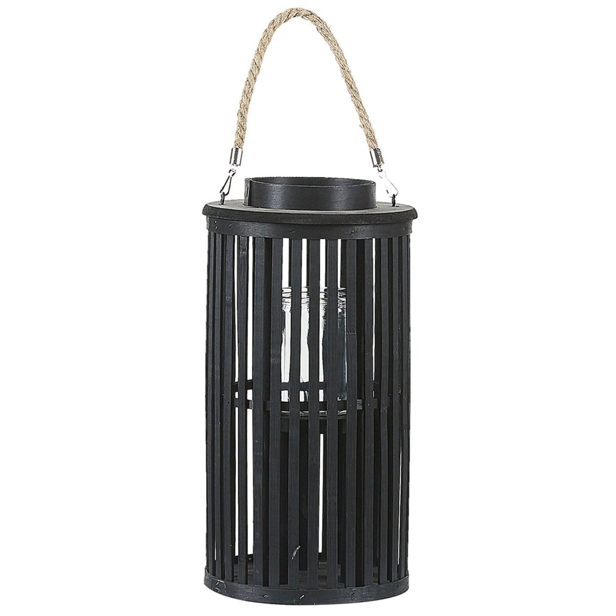 Lampion drewniany 40 cm czarny LUZON