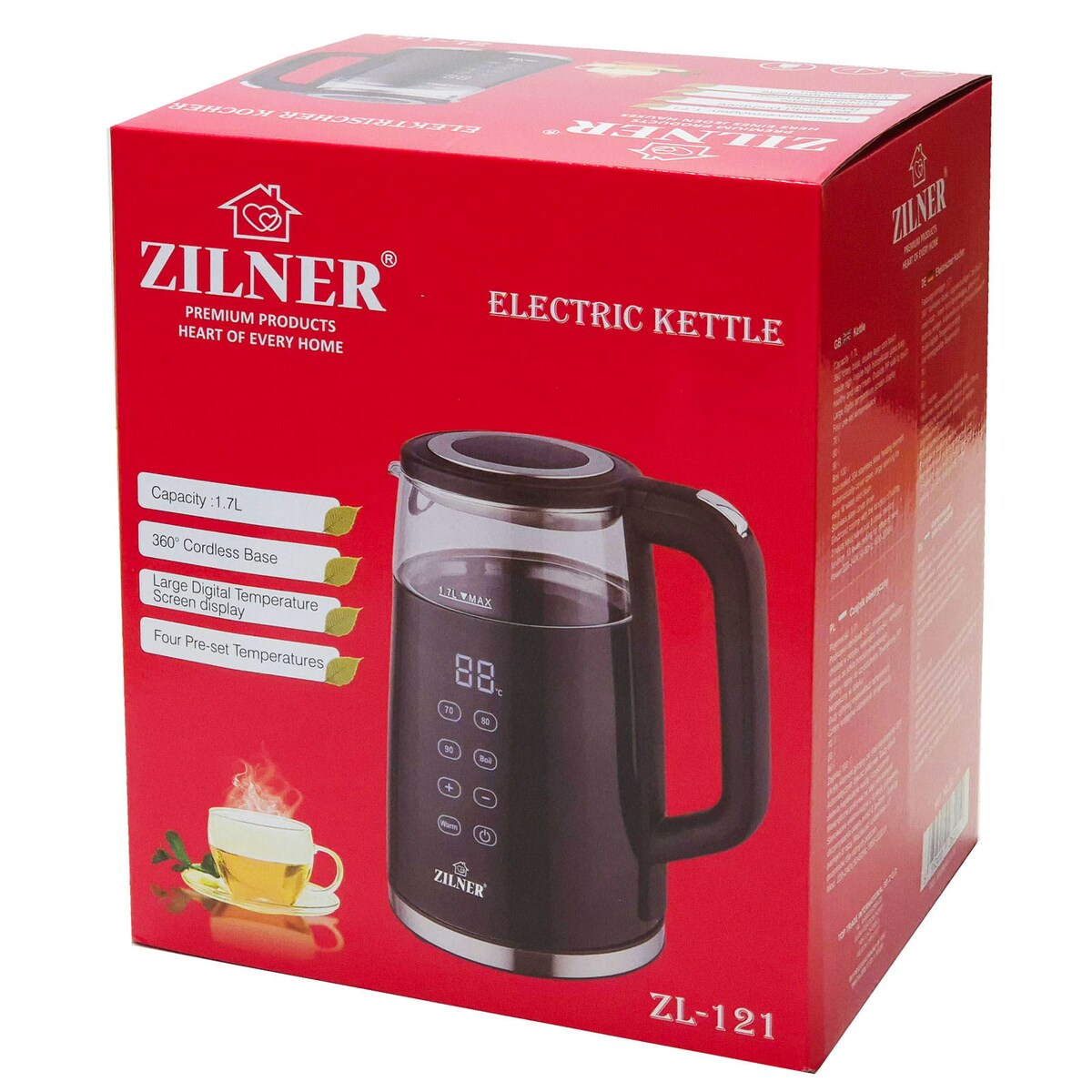Czajnik elektryczny z regulacją temperatury czarny 1.7L 2200W ZILNER